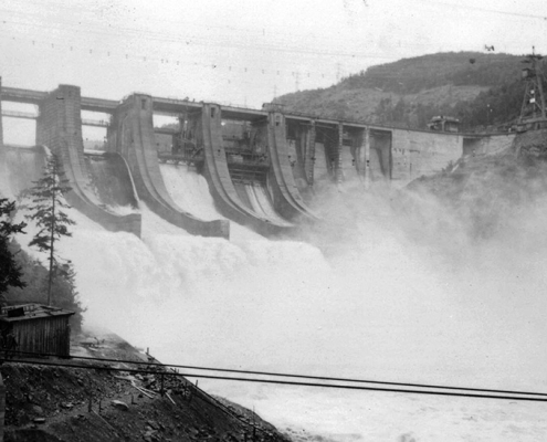 Slapská přehrada při povodni v červenci 1954