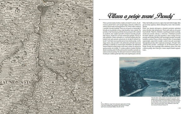 Vltava a Svatojánské proudy na Müllerově mapy Čech - dvoustrana z knihy Výlet k Vltavě do Svatojánských proudů